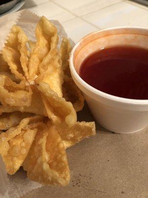 My appetizer : Crab Rangoon with dipping sauce