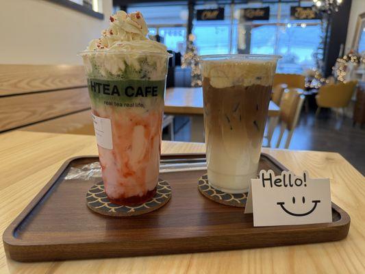 Strawberry matcha latte & tiramisu latte!