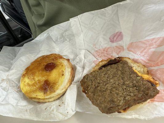 Turkey sausage egg and cheese English muffin