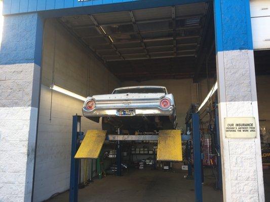 My Ford Galaxie getting worked on. The experts at Master Mufflers know the classics!