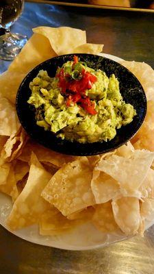 Guacamole with wonton chips