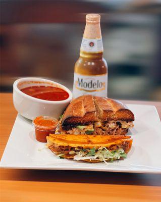 Quesa-Birria Combo! 1 Quesa-Birria Taco, Half Quesabirria Torta and a small consome.