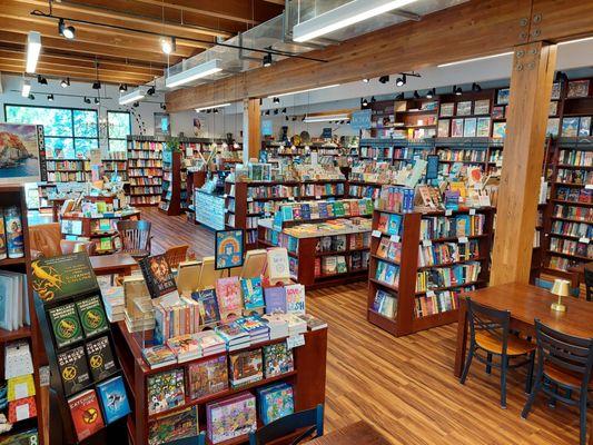 Plenty of room to browse books, seating to enjoy a cafe beverage, or just read!