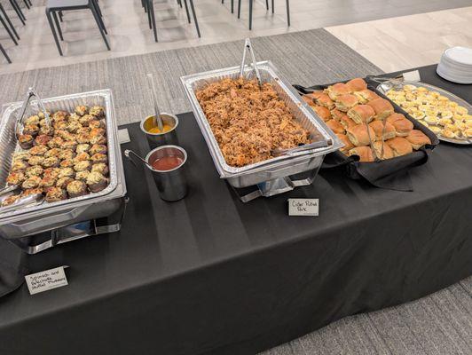 Stuffed Mushrooms, Pulled Pork, Deviled Eggs