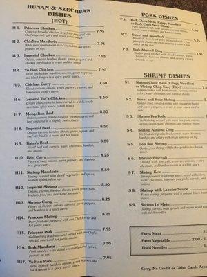 Menu as of 4/2018