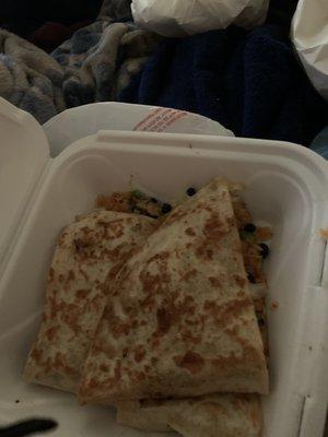 Here's our scrumptious quesadillas!  I don't ever remember soggy floppy rectangle quesadillas! Ugh