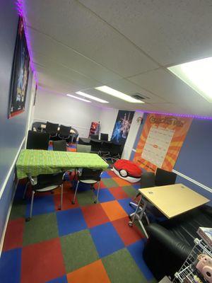 Our designated play space! Where we host events, workshops, movie nights, and tournaments for the community.