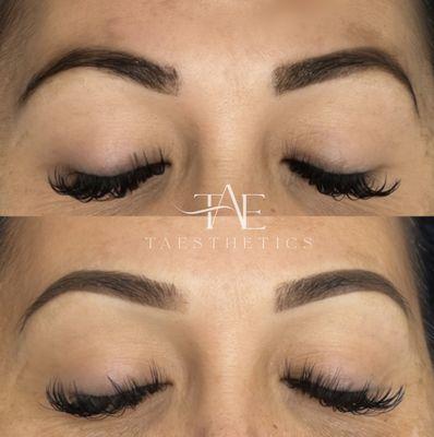 Client's brows filled in & immediately after ombré Powder brows