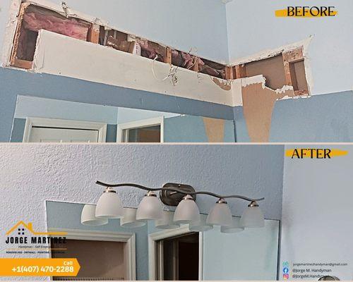 DRYWALL AND VANITY LIGHTS INSTALLATION!

Drywall repairs and replace vanity lights, 
Contact us!
+(407) 470-2288