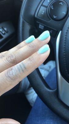 Dipped nails with no massage, no hand wash, no shave down and no lotion, just crusty, dusty (look close) dipped nails