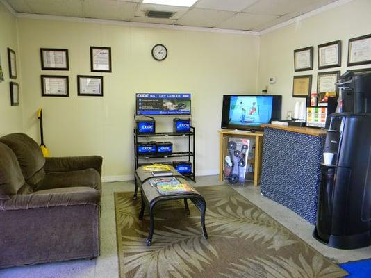 Feel like family in our cozy waiting room with free WiFi, coffee and tea bar and TV -- we'll even let you hold the remote!