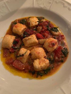 Ricotta Gnocchi with Tomato and Arugula - Campagna. This was honestly so amazing, melt in my mouth and flavorful