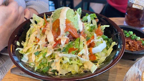 Shredded chicken chicken burrito bowl.