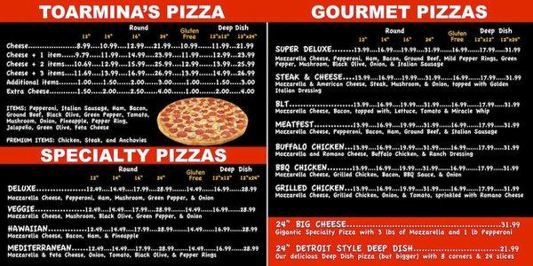 Our updated pizza menu.