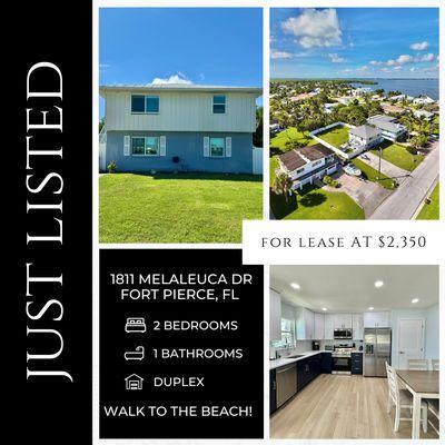 1811 Melaleuca Drive, Fort Pierce, Fl 34949
 Beach Apartment 
 2 Bedrooms
 1 Bathroom
 For Lease
 Seasonal or Annual
 Furnished
 Turnkey