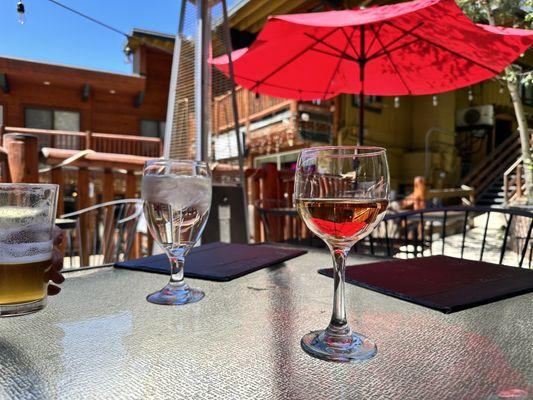 Charming outdoor patio (dog friendly) and sparkling Rose!  Perfect on a beautiful Tahoe Summer day.