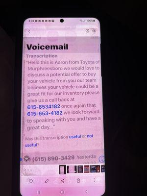 proof of the lying dealership that thinks it's ok to harassing a female by a male employee and lying saying they are a 3rd party