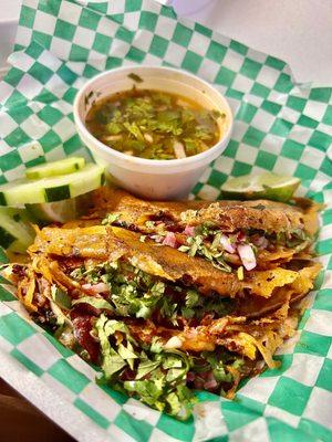 Birria tacos with cheese shell