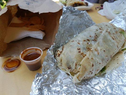 Cabeza burrito with complimentary chips, ~$8 and some change