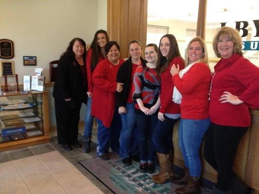 Ladies in red! Our team in the Court House office supporting Go Red for Women - American Heart Association