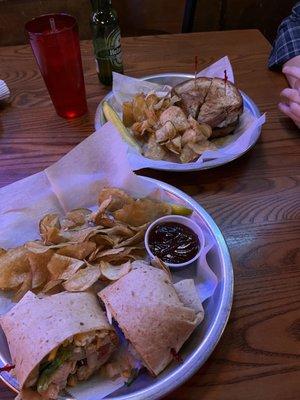 Southwest Wrap and chicken sandwich