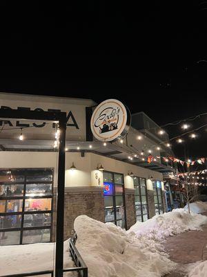 Front of the restaurant in the winter