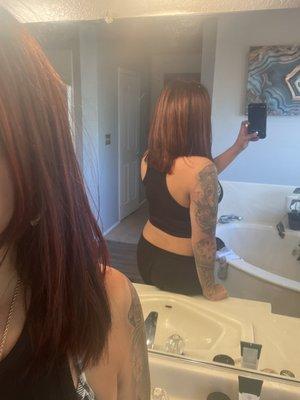 Fresh Cut and Dyed Red with highlights