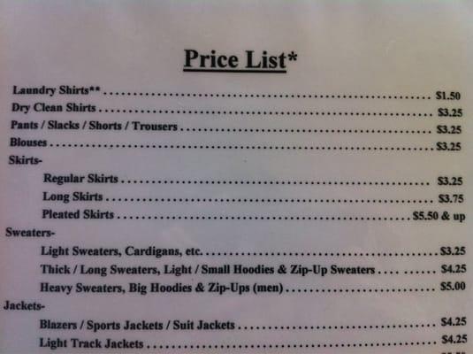 Price list