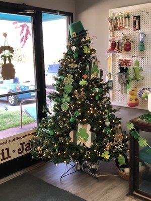 Lobby tree that is decorated for the seasons.  This was St. Patrick's Day.