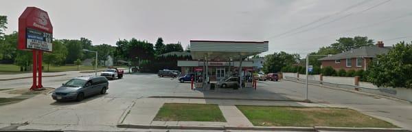 View of the actual gas station mentioned.