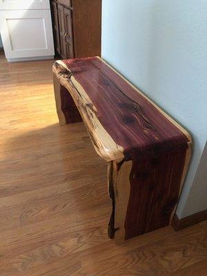 Live edge, double water fall, Red Cedar bench