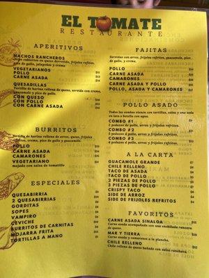 New menu in Spanish