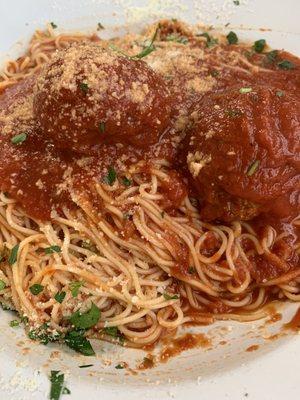 Angel hair pasta with meatballs