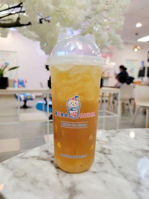 Oolong Flower Tea: cold brew oolong tea with osmanthus flowers and brown sugar boba (I substituted for crystal boba).