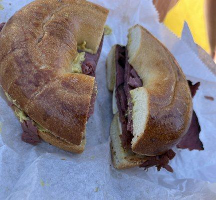 Pastrami on a plain bagel