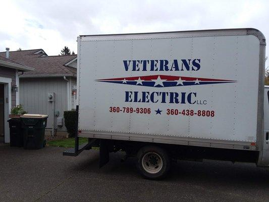 Veterans Electric LLC work truck parked in our driveway.