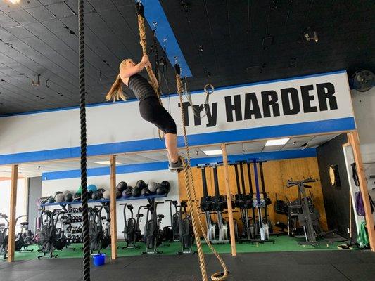 Kids and moms and grandmothers all climb ropes at the Ocho. Our coaches teach athletes how to preform movements correctly and safely.