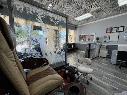 View of the foyer from the pedicure chairs