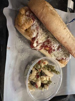 Chicken Parmesan with pasta salad