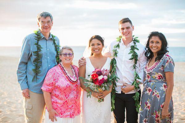 Ti Leaf Maile, Hilo Maile, and Micro Ginger Wraps with Gold ribbon. Our parents wore them all night!