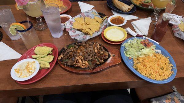 Chicken and steak fajitas.