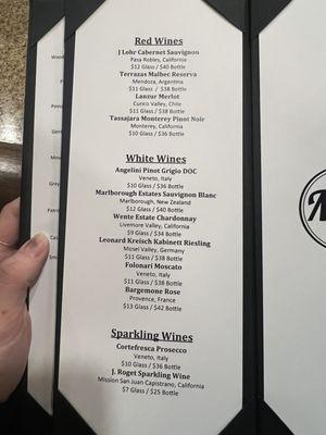 Wine menu