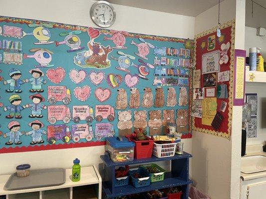 Display of student artwork and classroom work