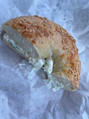 Asiago Cheese Bagel with Jalapeno Cream Cheese