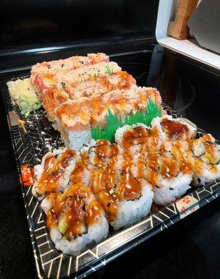 Shrimp Tempura Roll, Candy Cane Roll and Spicy Tuna Roll