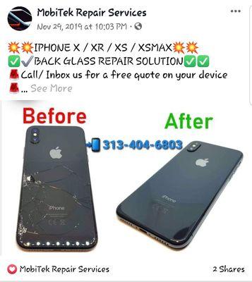 iPhone XS Back glass repair. Before and After repair.