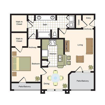 A Floor Plan
1 Bedroom 1 Bathroom 
964 Sq.Ft.
Call us today to schedule a tour of this floor plan:  (713) 613-9000