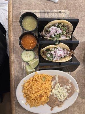 Two Tacos with Rice & Beans