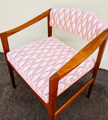 Check out this reupholstered mid-century chair! Call us to talk about your next project! (919) 848-3848