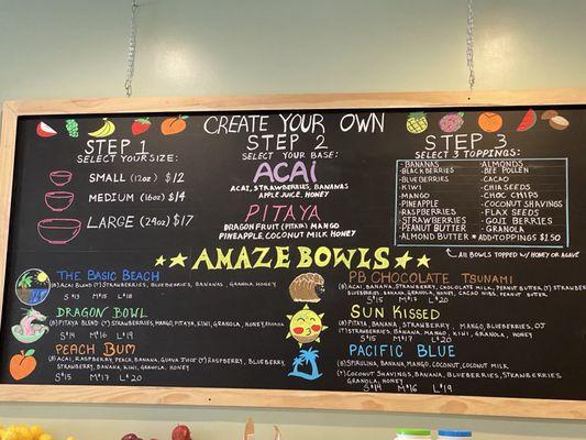 Açaí bowl menu